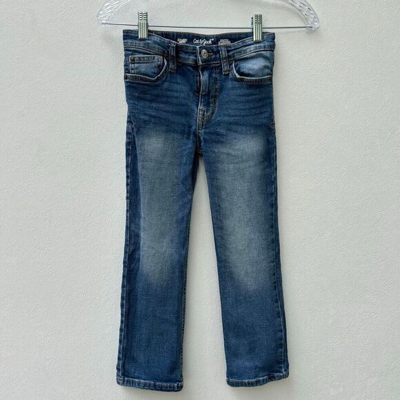 Cat & Jack Kids Straight Leg Blue Jeans Size 6 Stretch Denim - Picture 1 of 6